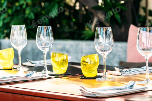 Preview: Wine glass with dining set prepare for breakfast lunch or dinner