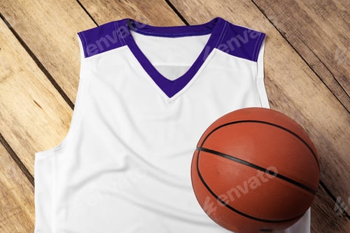 Preview: Basketball uniform on wooden background top view