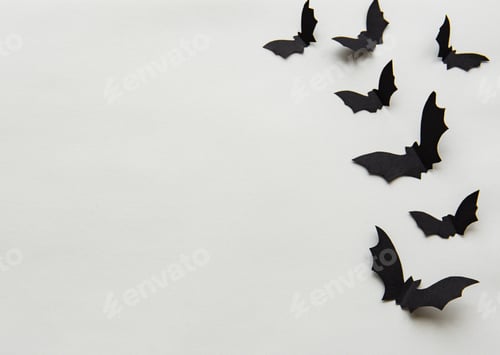 Preview: Creepy Black Paper Bats on White Background
