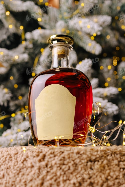 Preview: Holiday spirit in a decorative bottle with festive backdrop