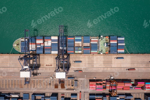 Preview: Aerial View of Cargo Ship at Dock