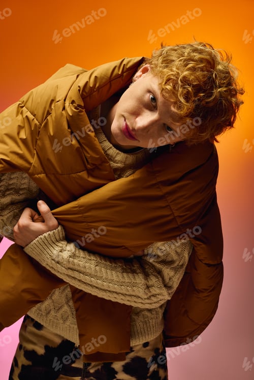 Preview: Creative holiday fashion by a man in warm attire for Christmas 2025