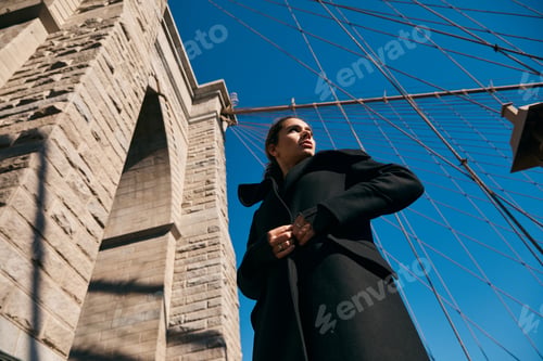 Preview: A Womans Silhouette Against the Brooklyn Bridge