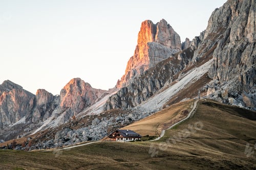 Preview: Sunset photo of mountain Nuvolau Averau, Passo Giau in Dolomites, Italy