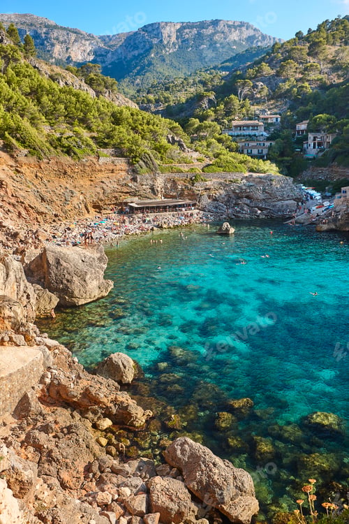 Preview: Balearic islands mediterranean coastline. Picturesque village Deia beach. Mallorca