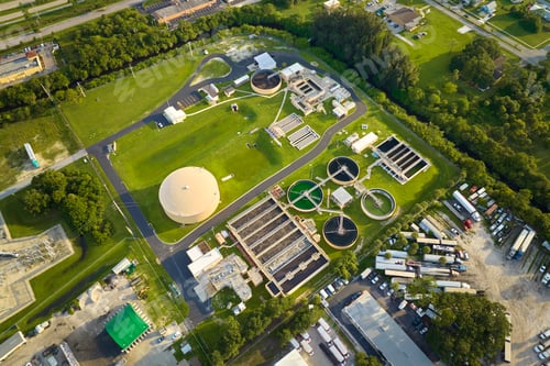 Preview: Aerial view of modern water cleaning facility