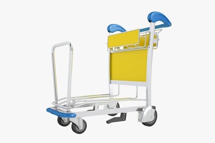 Vista previa: Carrito de equipaje de aeropuerto con paneles amarillos