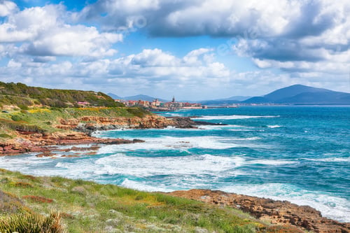 Preview: Amazing spring cityscape of Alghero town at morning.