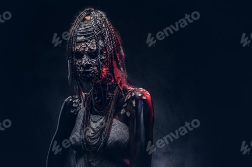 Preview: Close-up portrait of a witch from the indigenous African tribe, wearing traditional costume