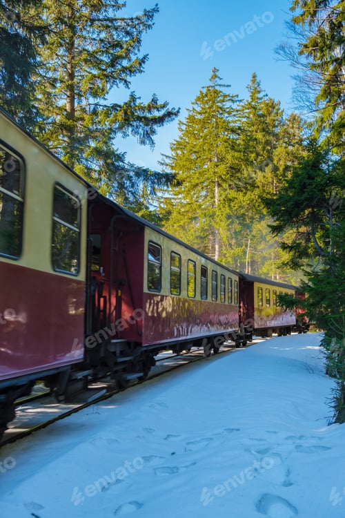 Preview: Steam train during winter in the snow in the Harz Germany Brocken Bahn