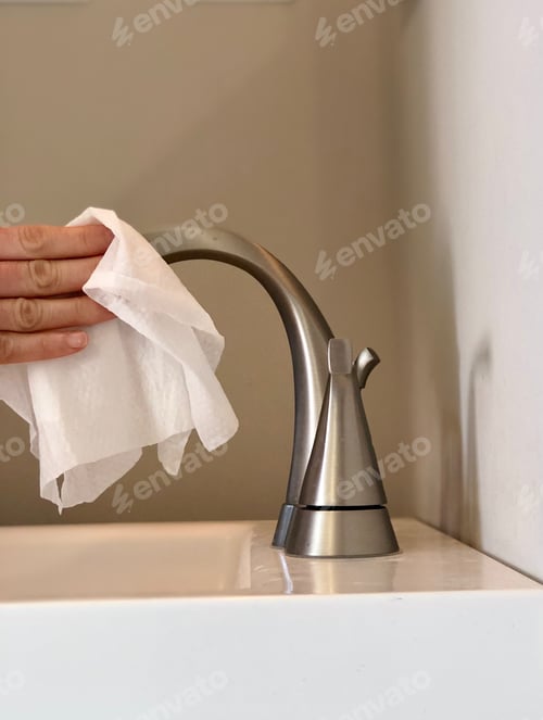 Preview: Cleaning the sink with a Clorox wipe
