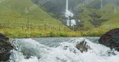 Preview: Foss a Sidu Waterfall in foggy weather near Kirkjubaejarklaustur, Iceland