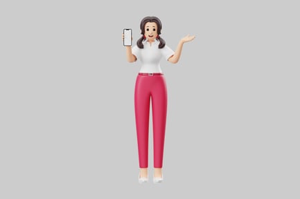 Preview: Cartoon girl holding smartphone