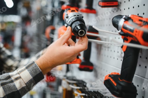 Preview: A man in a hardware store choosing a tool
