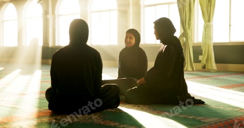 Preview: Muslim women, mosque or learning to worship for Palestine, gratitude or support to Allah with frien