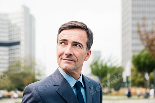 Preview: Portrait of confident businessman in the city looking sideways