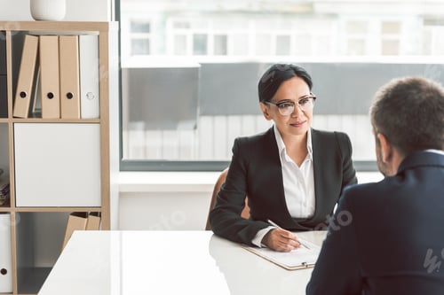 Preview: Calm Female Worker Telling With Partner