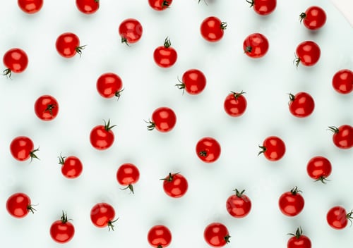 Preview: Cherru tomato, Healthy eating and vegetarianism. Color background.