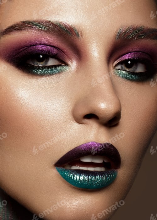 Preview: Beautiful girl with creative colorful makeup. Beauty face.
