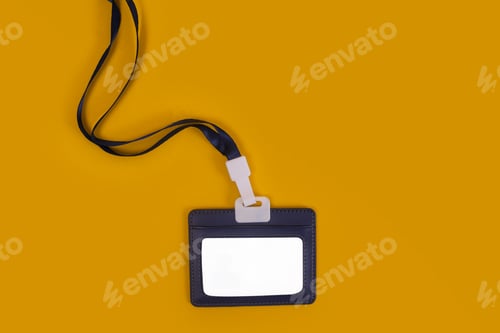 Preview: Top View Of Blank White ID Card Holder Isolated On Yellow Background