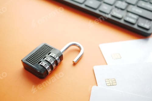Preview: padlock on credit card, Internet data privacy information security concept