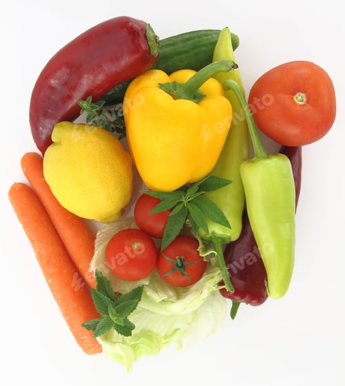 Preview: Various healthy fresh vegetables isolated on white background