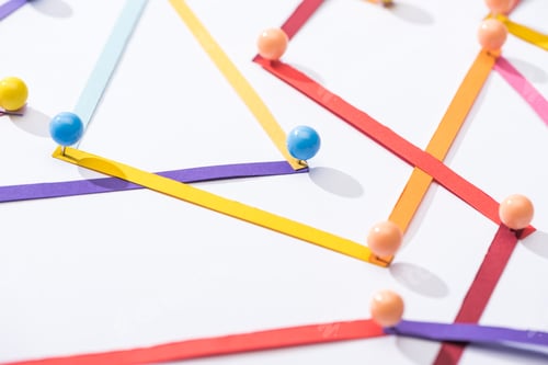Preview: multicolored abstract connected lines with pins, connection and communication concept
