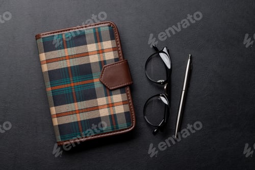 Preview: Office desk table with notepad and supplies