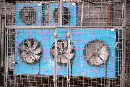 Preview: Air compressor unit for climate control system of industrial building with rotating ventilation fans