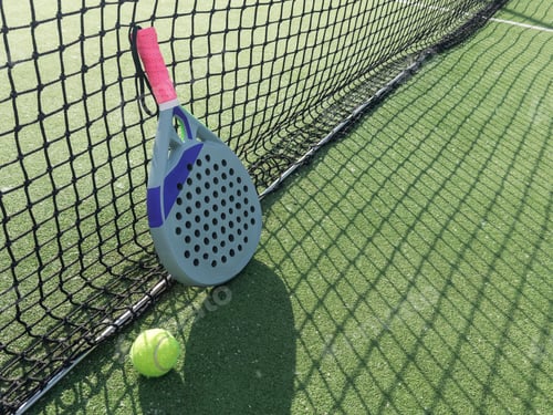 Preview: paddle tennis racket and balls on court