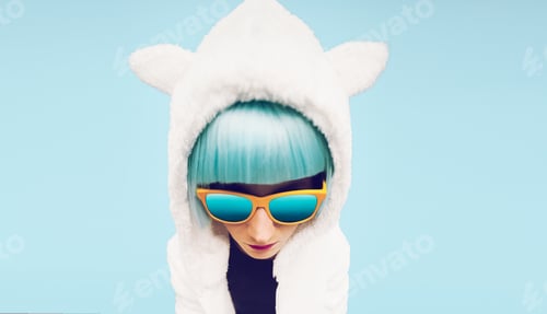 Preview: Fashion Girl in hoodie Teddy Bear on a blue background