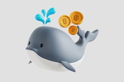 Aperçu: Icône 3D Crypto Whale jaillissant des pièces Bitcoin Concept d'investissement en monnaie numérique