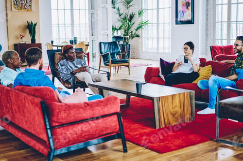 Preview: Best friends with coffee to go talking spending free time in apartment