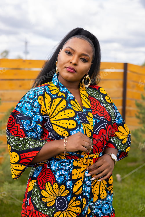Preview: Portrait of beautiful african american woman having fun on village or suburbian. Outdoor portrait of