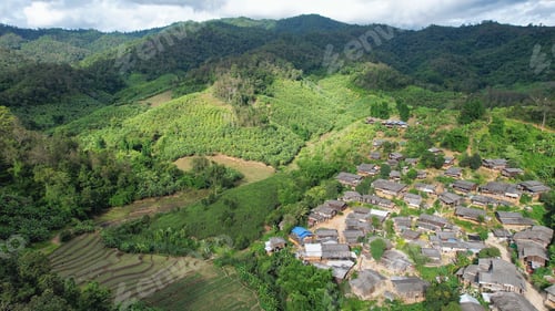 Preview: Aerial view from drone of the rural village in the mountains
