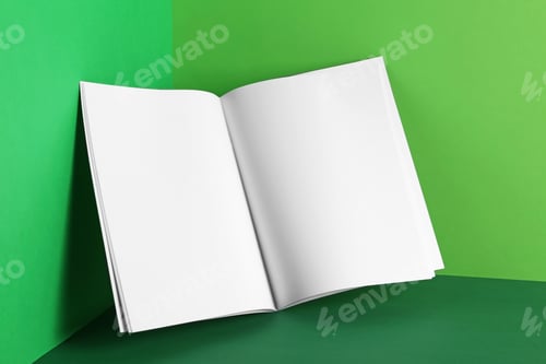 Aperçu: Empty book pages on color background. Mockup for design
