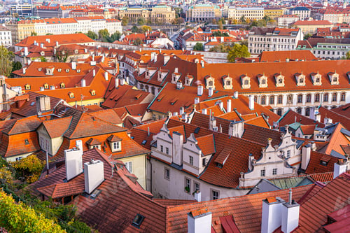 Preview: Praha city old tile roofs architecture in Prague Czech Republic. House street town building top view
