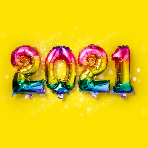 Preview: Rainbow colored Foil balloons in the form of numbers 2021. New year celebration