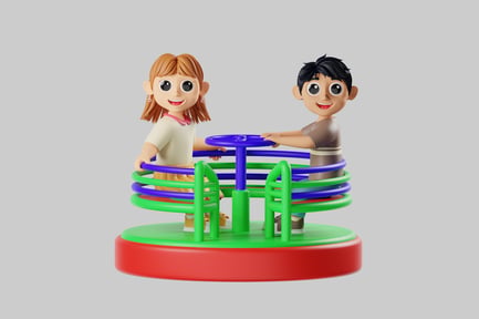 Preview: Cartoon kids on merry-go-round