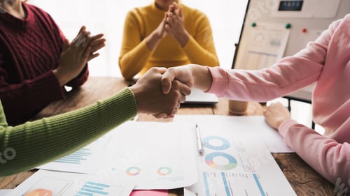 Preview: Business people shaking hands, finishing up meeting, business etiquette, congratulation, merger and
