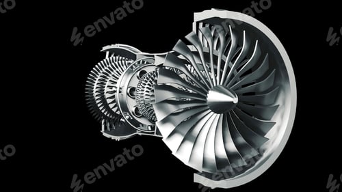 Preview: 3D visualization of a jet engine isolated on a black background