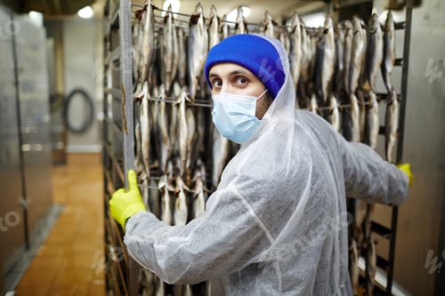 Preview: Worker of seafood plant