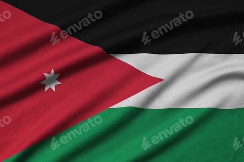 Preview: Jordan flag is depicted on a sports cloth fabric with many folds. Sport team waving banner