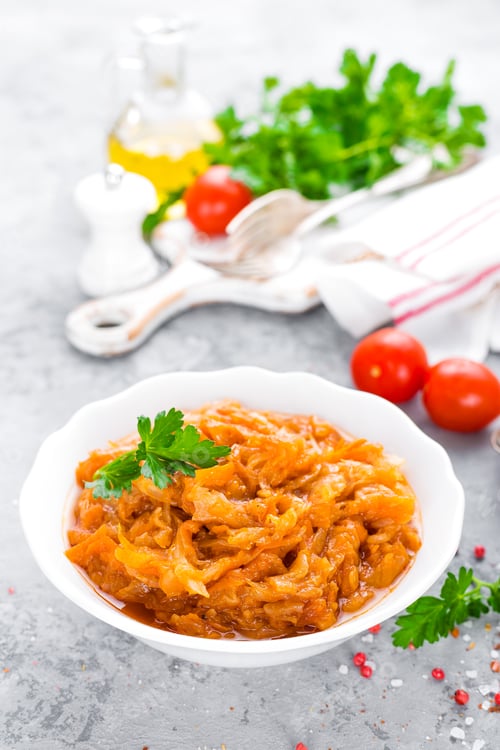 Preview: Cabbage stew. Cabbage braised in tomato sauce