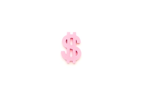 Preview: Pink american dollar symbol on white background, minimal flatlay