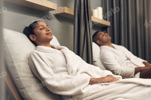 Preview: A couples spa day is always a good idea. Shot of a young couple spending the day together at a spa.