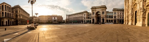 Preview: Golden hour over an expansive city square with stunning architecture.
