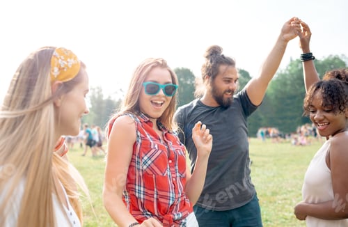 Preview: Group of young people having fun at music festival