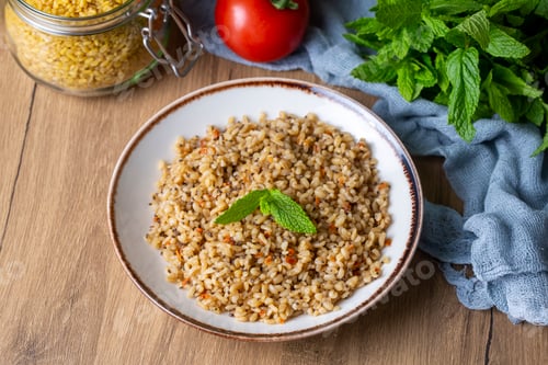Preview: Bulgur pilaf with chia seeds (Turkish name; chia tohumlu bulgur pilavi)
