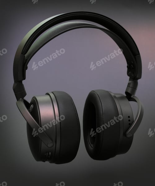 Preview: Headphones on black background.